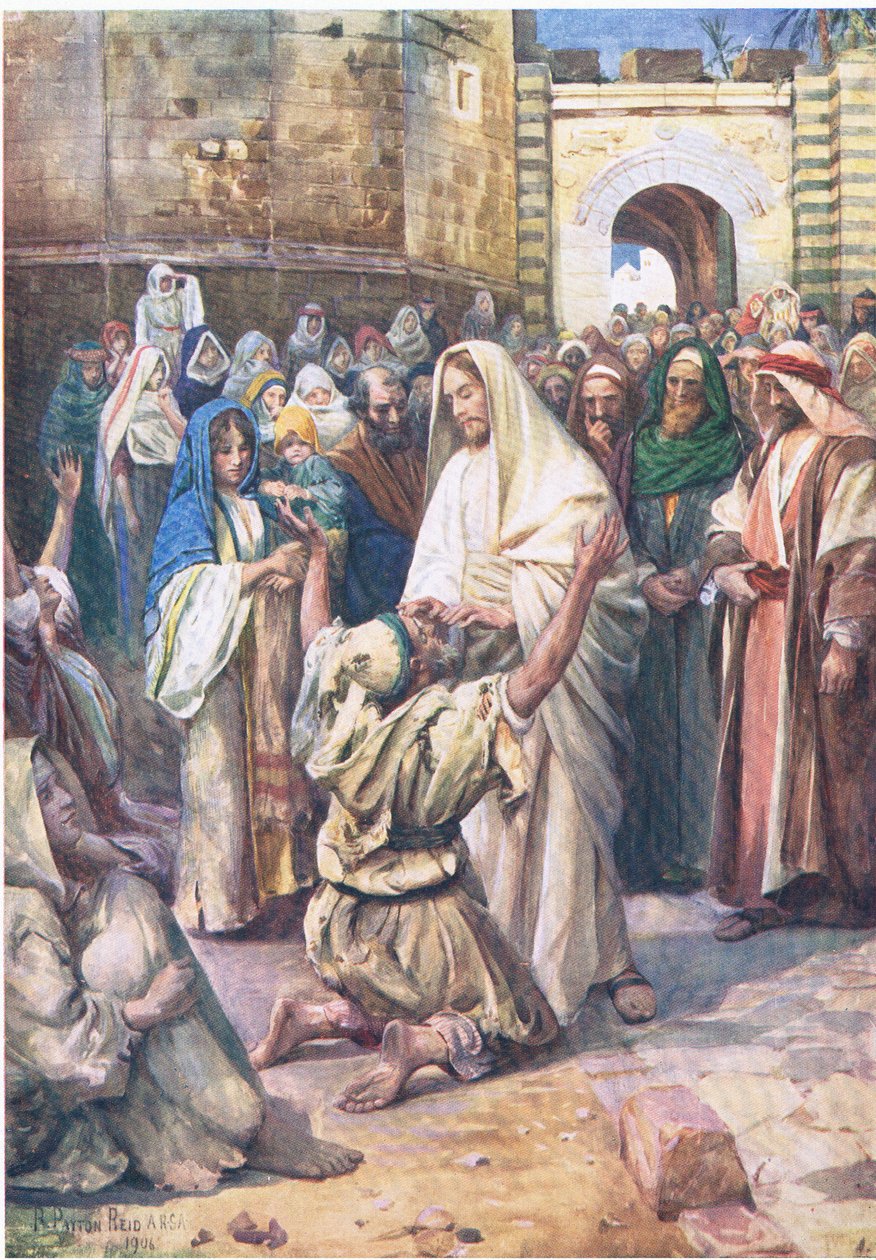 Blind Bartimaeus，来自Thomas Nelson出版的The Bible Picture Book，c.1950 作者 罗伯特·佩顿·里德