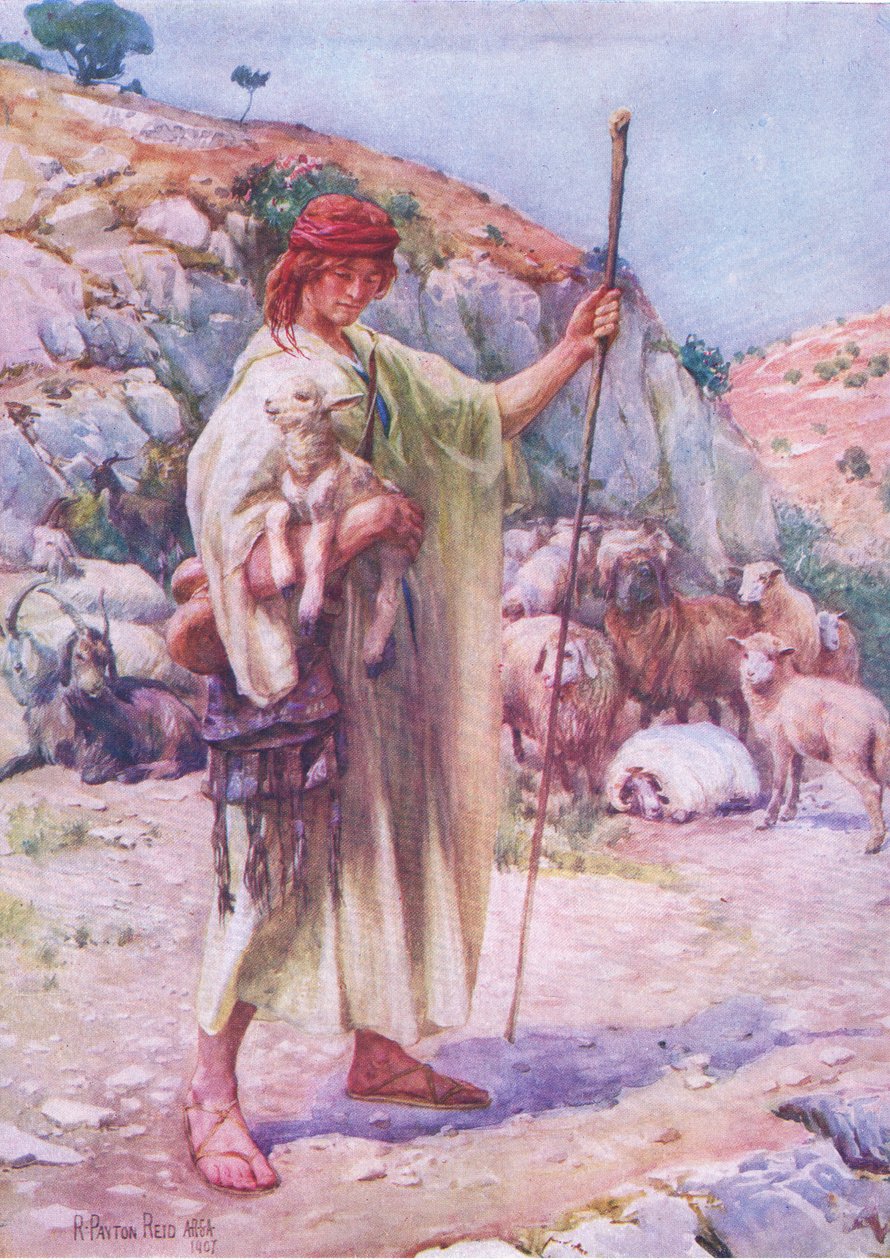 David the shepherd, from The Bible Picture Book published by Thomas Nelson, c.1950 (litho) 作者 罗伯特·佩顿·里德