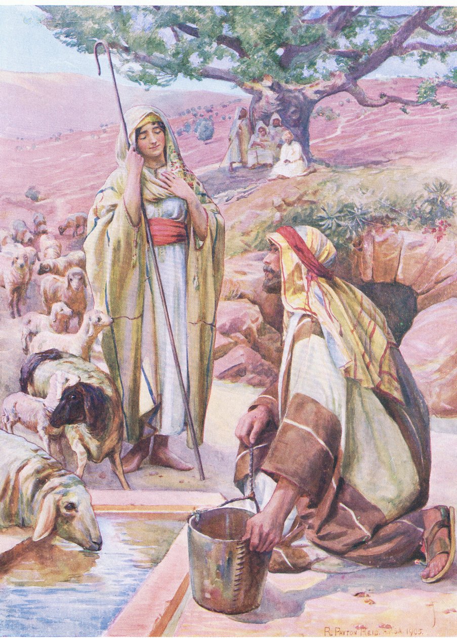 Rachel在井中，来自Thomas Nelson出版的The Bible Picture Book，c.1950 作者 罗伯特·佩顿·里德