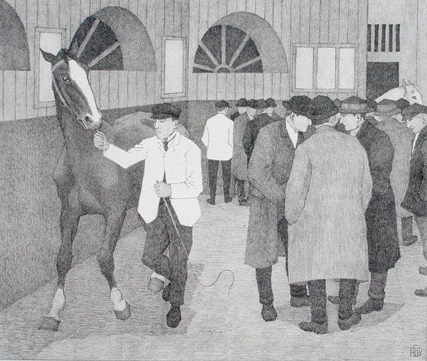 巴比肯的马贩子（巴比肯第2号）1921年（平版）。 作者 罗伯特·波希尔·贝文
