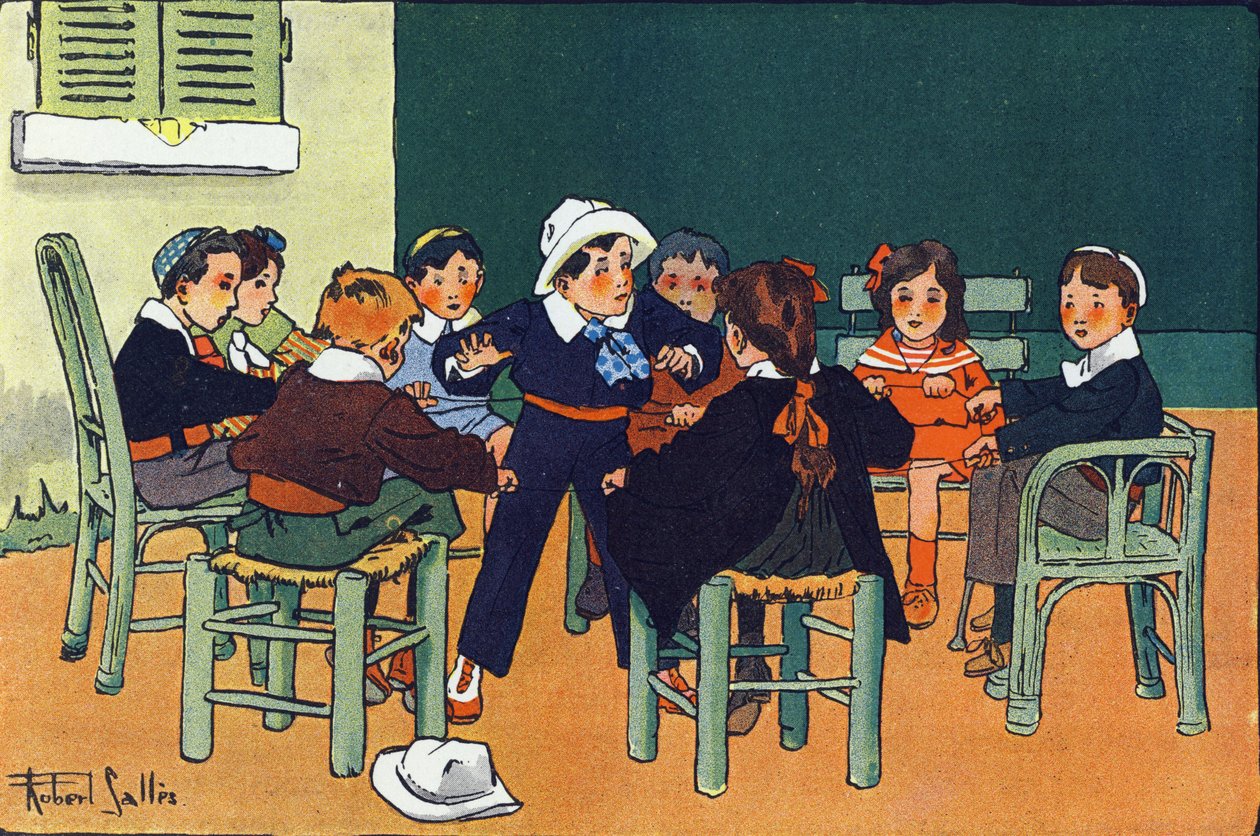 给雪貂。 刻在“”我们在玩什么？ “” 由 E. Weber 绘制，罗伯特·塞勒斯（Robert Salles，1871-1929 年）的水彩画。 巴黎 Garnier Freres 图书馆 作者 罗伯特·萨尔斯