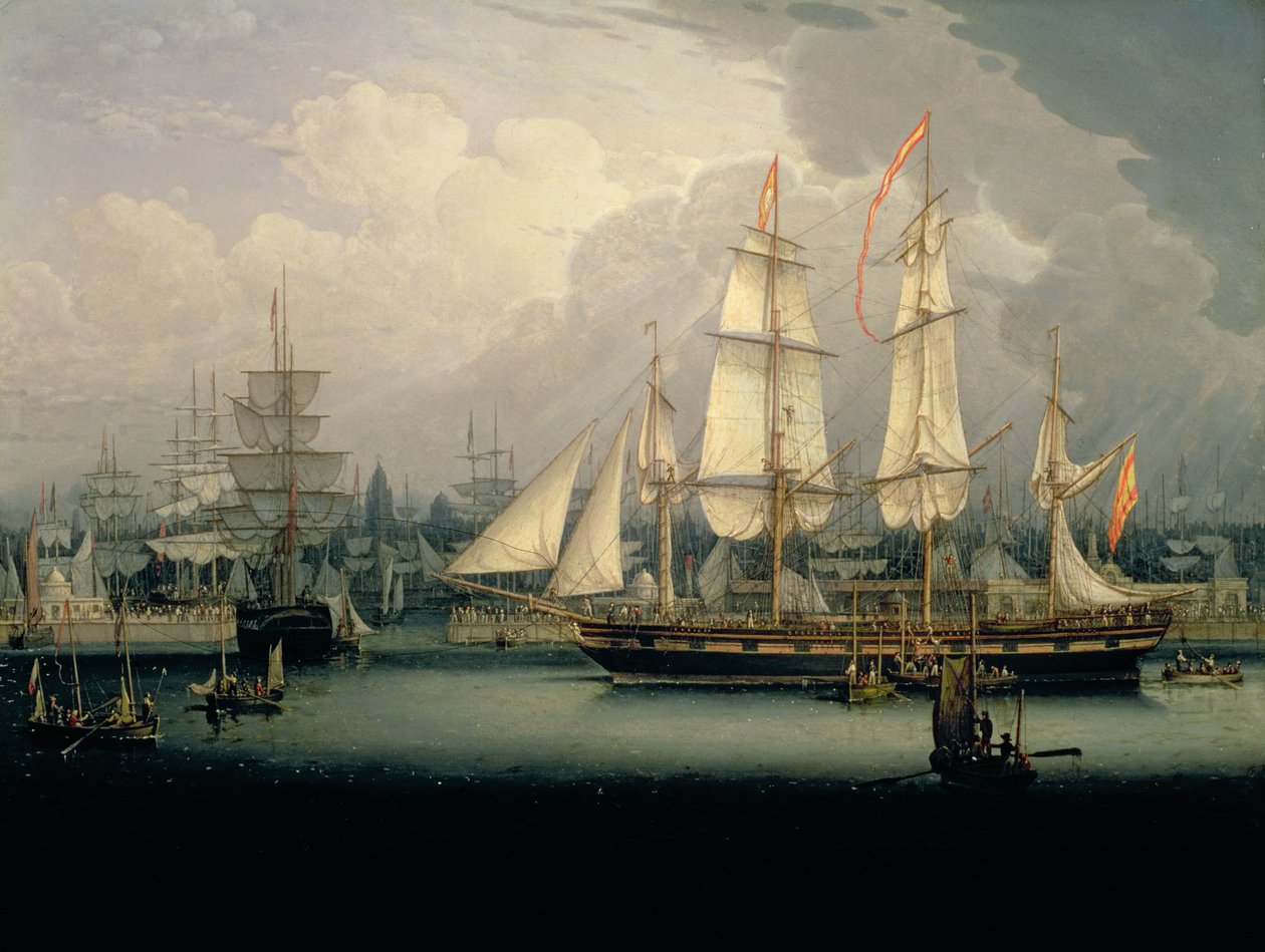 利物浦港的四桅帆船，1810年 作者 罗伯特·萨蒙