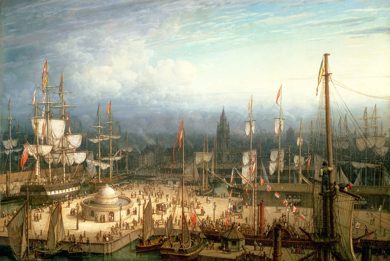 利物浦港的四桅帆船，1810年 作者 罗伯特·萨蒙