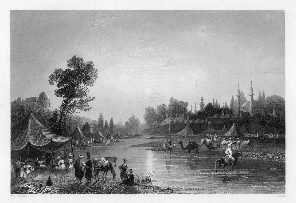 巴拉达河（Barrada River），古老的法珀（Pharpar），叙利亚大马士革，1841年。 作者 罗伯特·桑兹