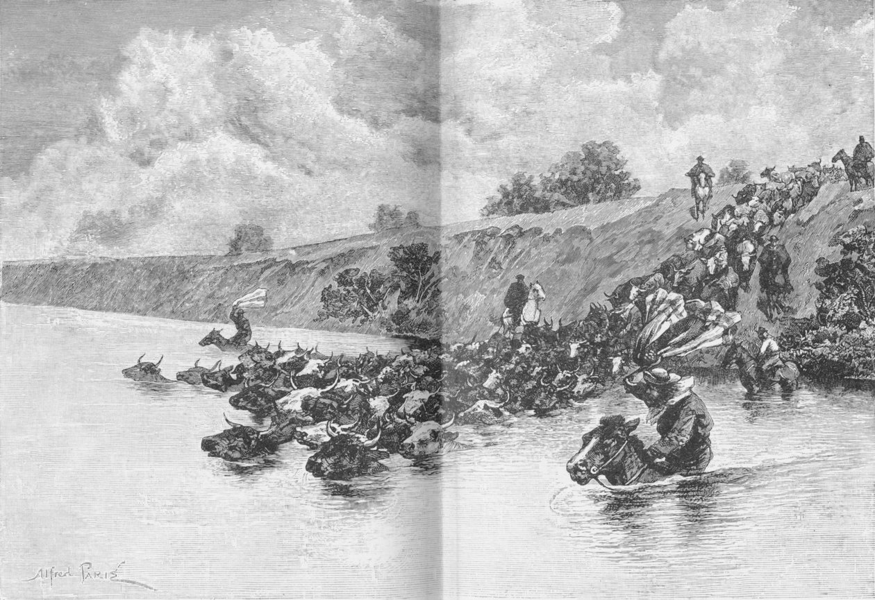 穿越乌拉圭的牛群，c1885年，1890年 作者 罗伯特·泰勒·普里切特