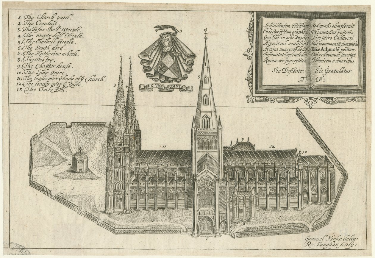 利奇菲尔德大教堂（Lichfield Cathedral）-南视图：铜版画，nd [17th cent] 作者 罗伯特·沃恩