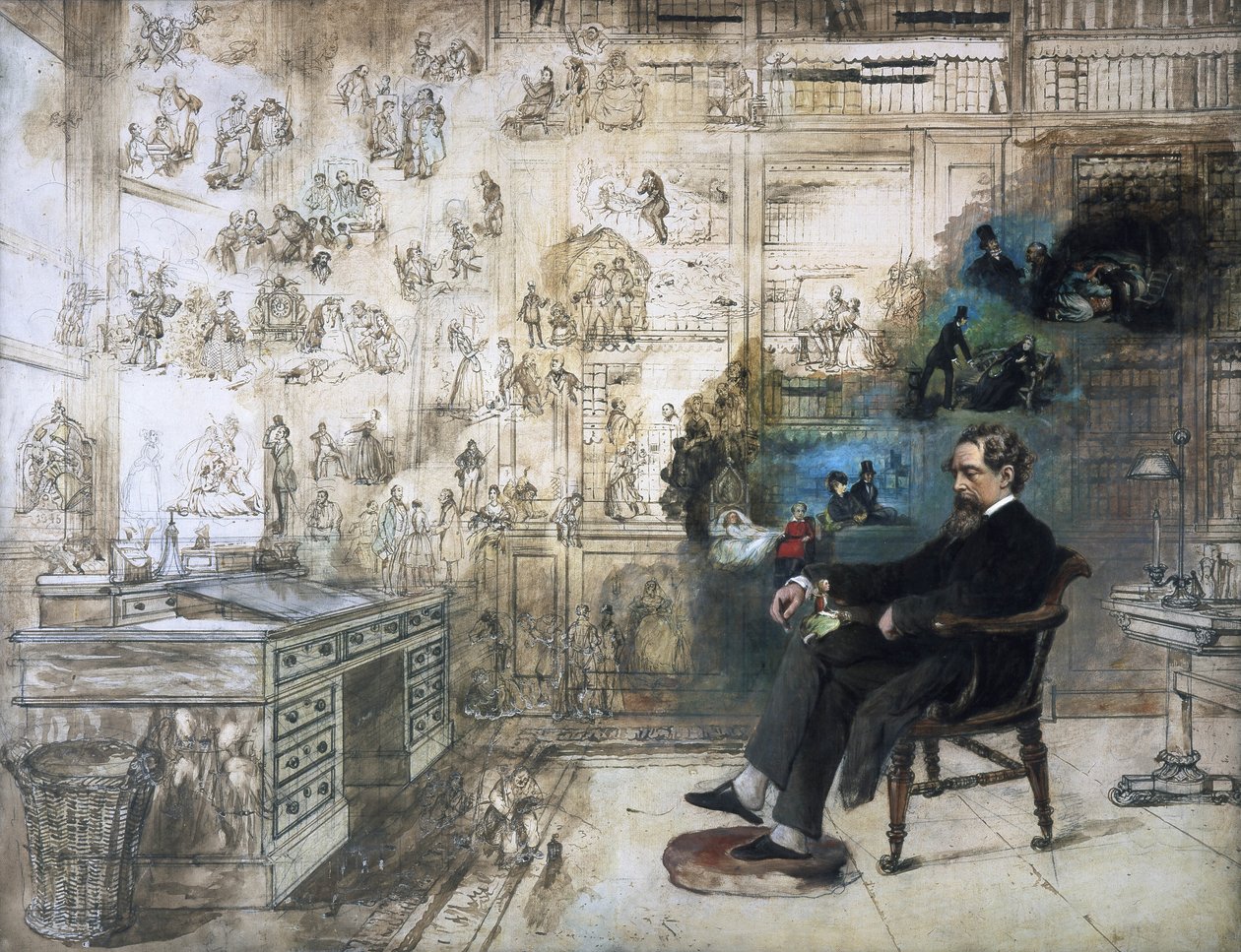 狄更斯及其人物的遗作肖像; Dickenss Dream，1875 作者 罗伯特·威廉姆斯·巴斯