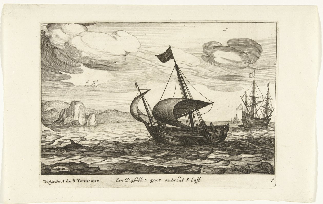 狗船
约 8 吨重的大型狗船/Dogh-Boot de 8 Tonneaux（物上标题）
荷兰船型，1627 年（系列标题）
Diverse Navires Don ton se sert dans les Provinces Unies / Icones Variarum Navium Hollandicarum quarum usus maxi 作者 罗伯特·德·鲍杜斯（可能）