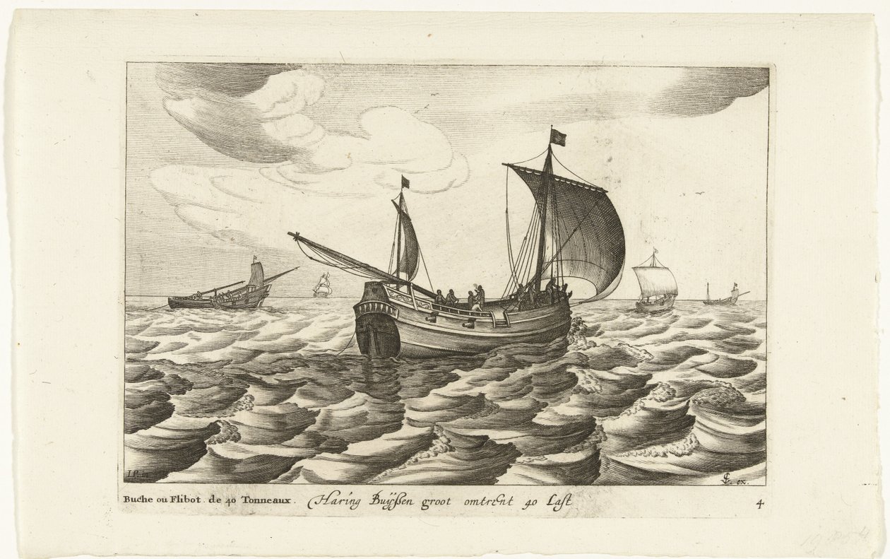 鲱鱼
Haring Buyssen groot omtrent 40 Last / Buche ou Flibot de 40 Tonneaux（物上标题）
荷兰船型，1627 年（系列标题）
Diverse Navires Don ton se sert dans les Provinces Unies / Icones Variarum Navium Hollandicarum quarum usus 作者 罗伯特·德·鲍杜斯（可能）