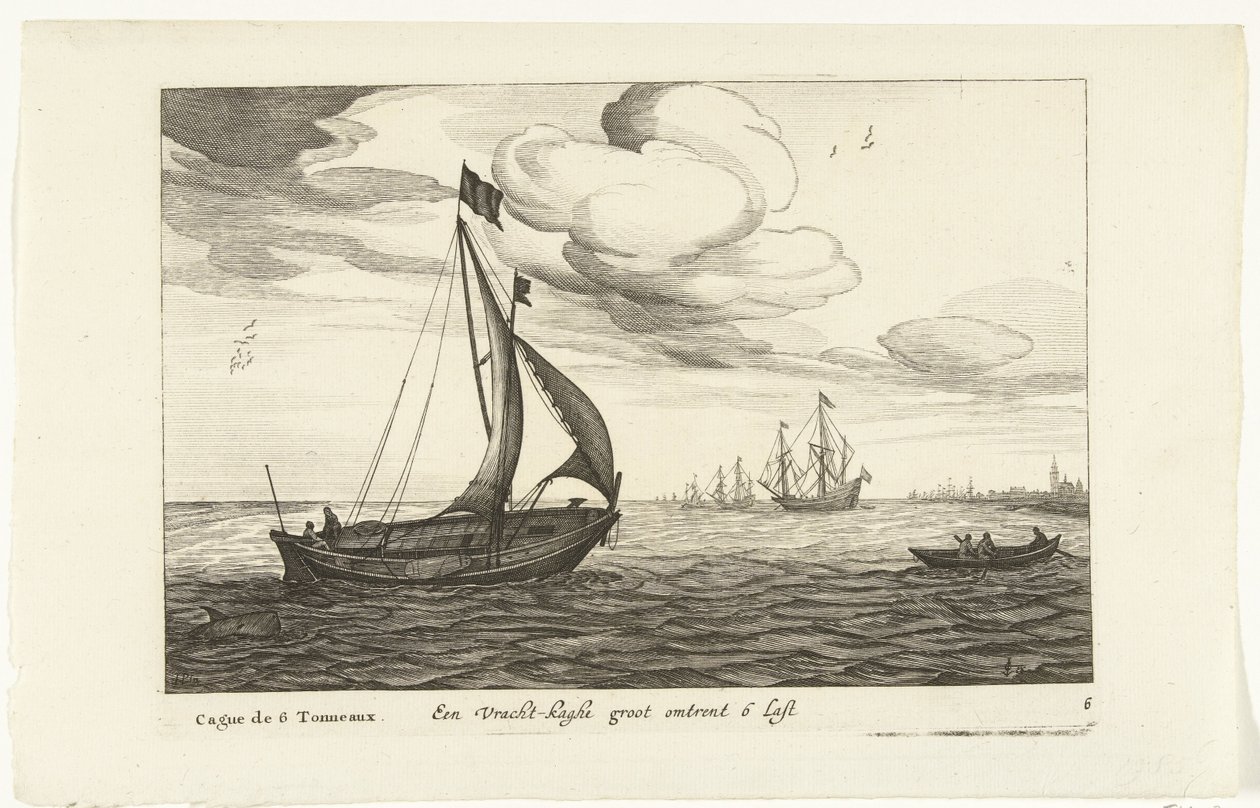 烛台
Een Vracht-kaghe groot omtrent 6 Last / Cague de 6 Tonneaux（物上标题）
荷兰船型，1627 年（系列标题）
Diverse Navires Don ton se sert dans les Provinces Unies / Icones Variarum Navium Hollandicarum quarum usus maximè in a 作者 罗伯特·德·鲍杜斯（可能）
