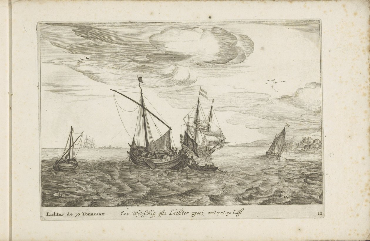 船只或打火机
Een Wyt-schip ofte Lichter groot omtrent 30 Last / Lichter de 30 Tonneaux（物名）
Diverse navires dont on se sert dans les Provinces Unies / Icones variarum navium Hollandicarum quarum usus maximè in aquis interioribus regi 作者 罗伯特·德·鲍杜斯（可能）