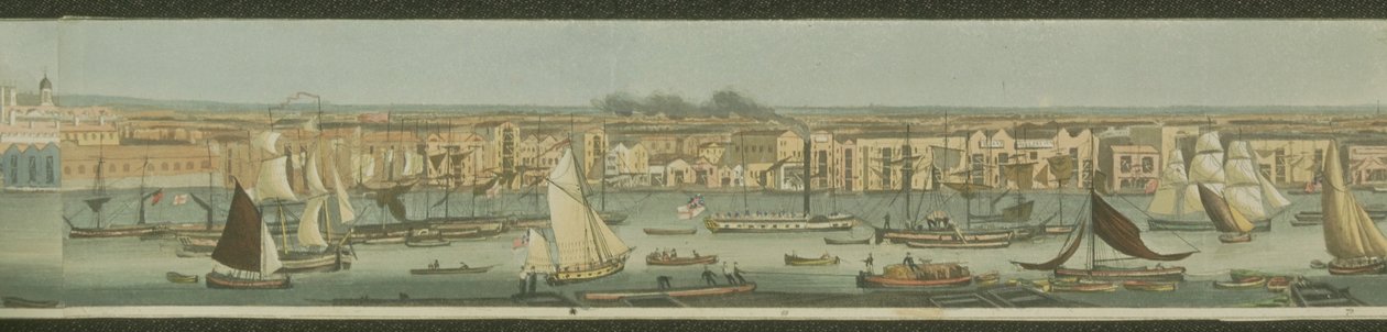 泰晤士河的全景，从其在Bermondsey的南岸显示斯蒂芬，1823年（aquatint） 作者 罗伯特·哈维尔