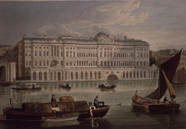 萨默塞特宫的景色，酒吧。1821年由Colnaghi & Co. 作者 老罗伯特·哈维尔和小罗伯特·哈维尔