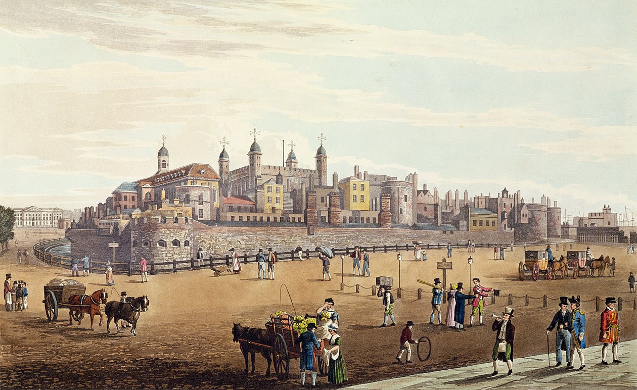 伦敦塔和薄荷，酒吧的看法。作者：Colnaghi und Co，1821年（彩色水族） 作者 老罗伯特·哈维尔和小罗伯特·哈维尔