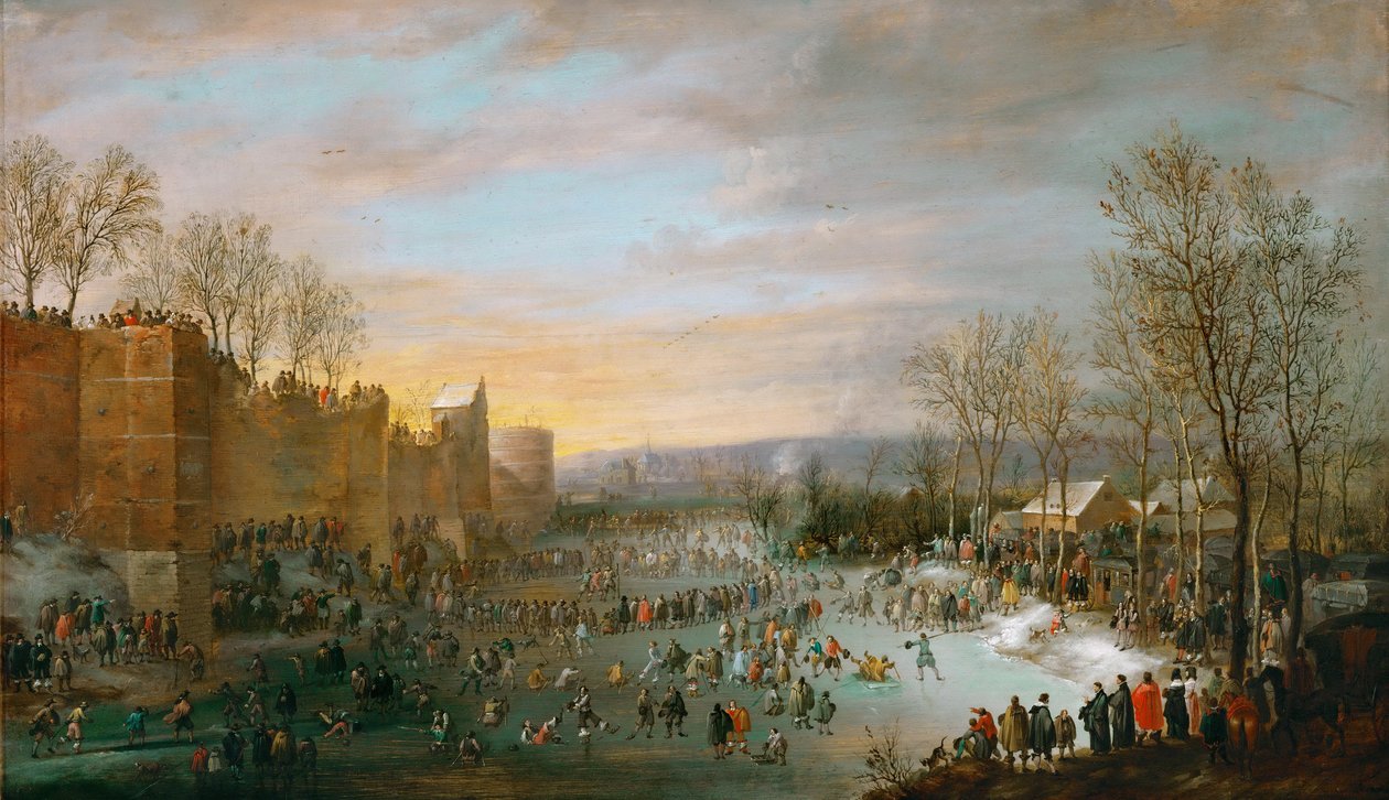 Patinage sur le Stadtgraben a Bruxelles Ice Skating on the Stadtgraben in Brussels - Robert Van den Hoecke（1622-1668）。 木头上的油 作者 罗伯特·范登·霍克