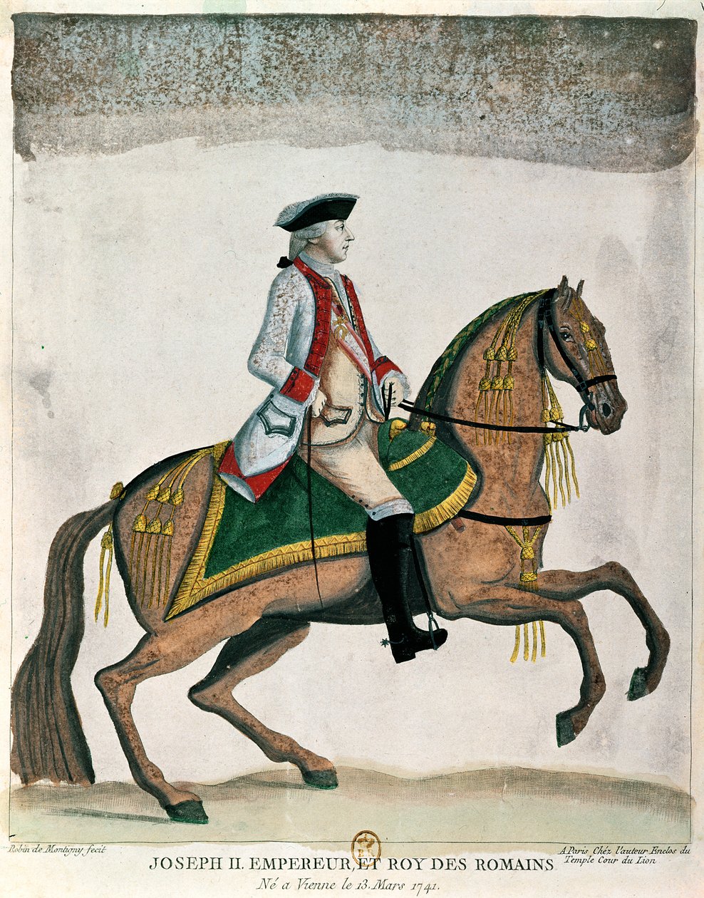 皇帝约瑟夫二世（1741-90）c.1785（彩色雕刻）的骑马肖像 作者 罗宾·德·蒙蒂尼