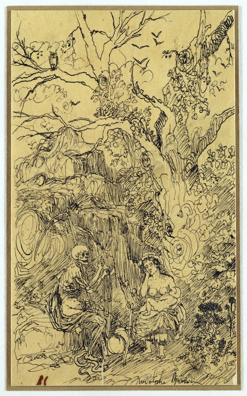 母亲和时间（La Mere et le Temps），c.1857-61（印度墨水和笔在纸上） 作者 罗道夫·布雷斯丁