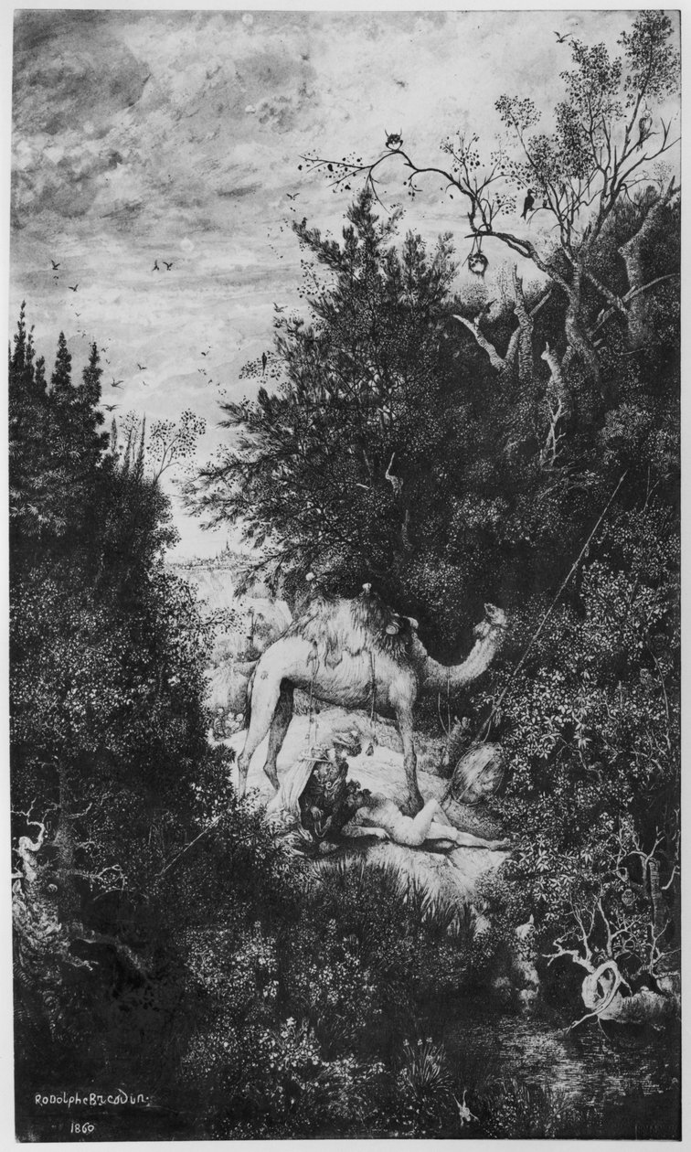 好撒玛利亚人，1860年（布里斯托尔董事会的印度墨水和洗笔） 作者 罗道夫·布雷斯丁
