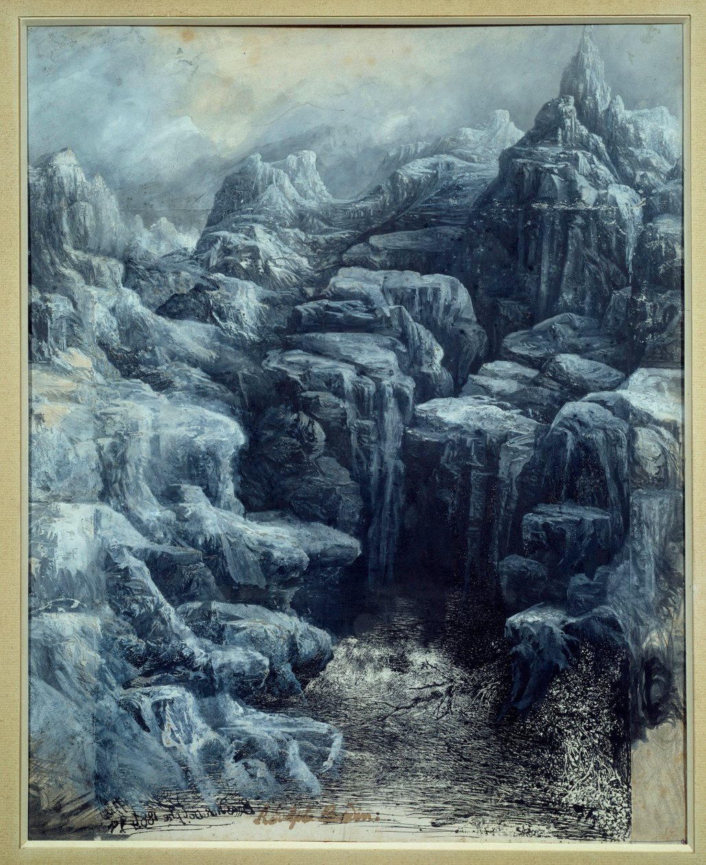 Les rocks Lavis gris et gouache blanche by Rodolphe Bresdin (1822-1885) 1884 Sun.0.49x0.39米 巴黎，奥赛博物馆 作者 罗道夫·布雷斯丁