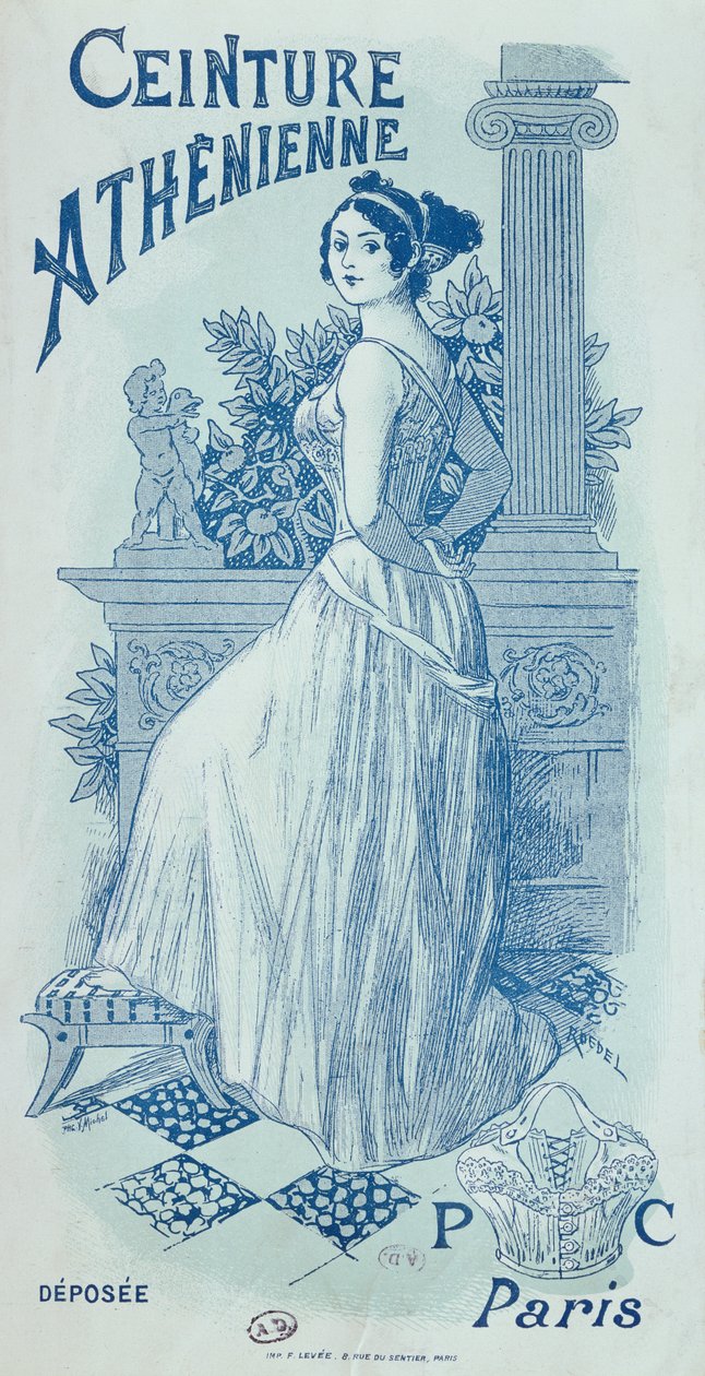 &39;Ceinture Athenienne&39;的广告，早期的胸罩模型，c.1895 作者 罗德尔