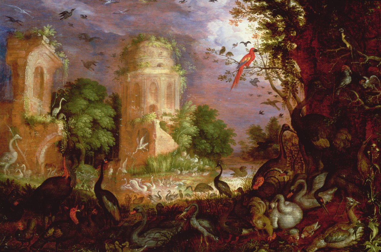 与鸟和鸟的森林风景 作者 罗兰特·雅各布斯（Roelandt Jacobsz）。储蓄