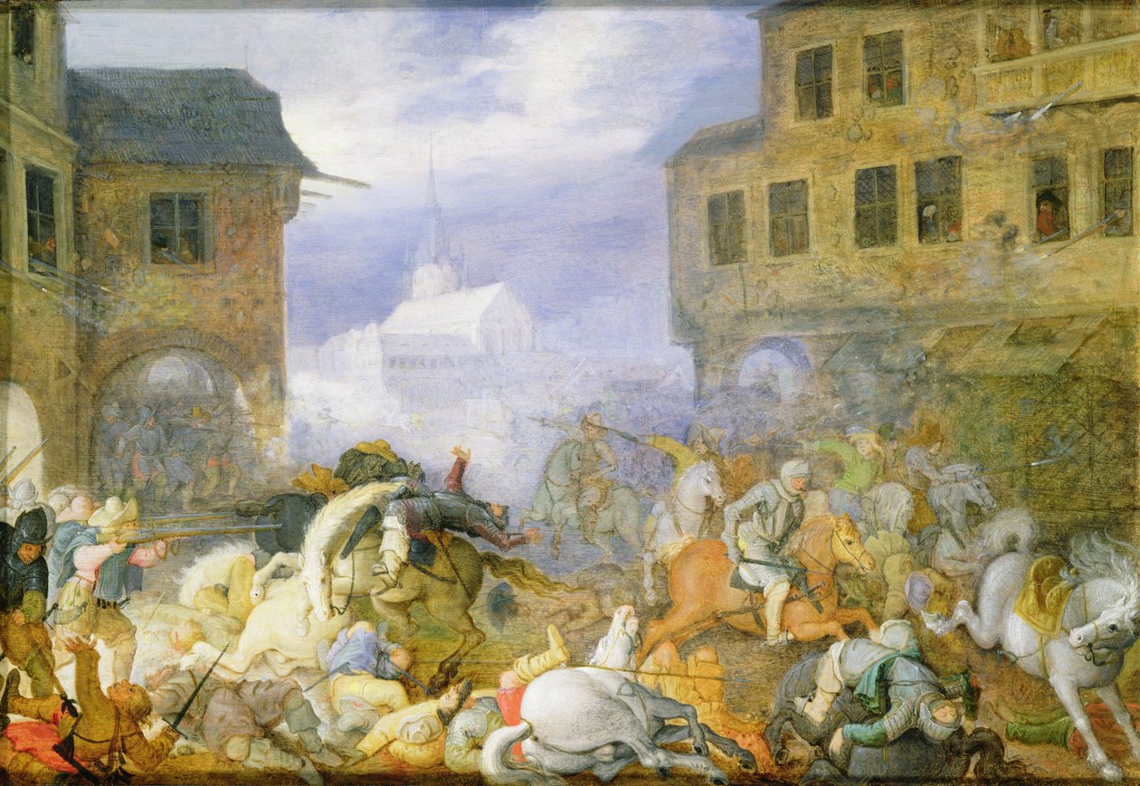 1611年2月15日布拉格Malostranske Namesti（Kleinseite Platz）的街头战争，日期为1611年 作者 罗兰特·雅各布斯（Roelandt Jacobsz）。储蓄