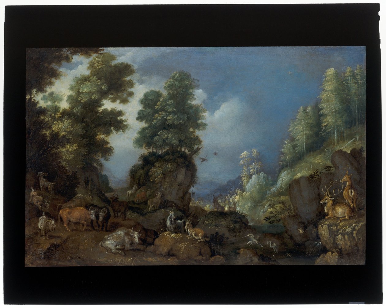 有动物的岩石景观 作者 罗兰特·雅各布斯（Roelandt Jacobsz）。储蓄