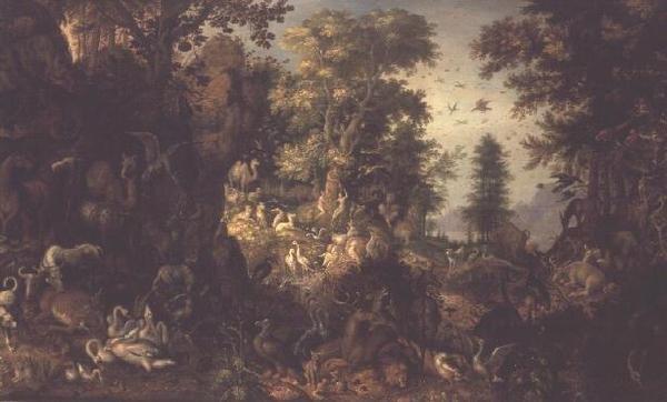 伊甸园中的亚当和夏娃 作者 罗兰特·雅各布斯（Roelandt Jacobsz）。储蓄