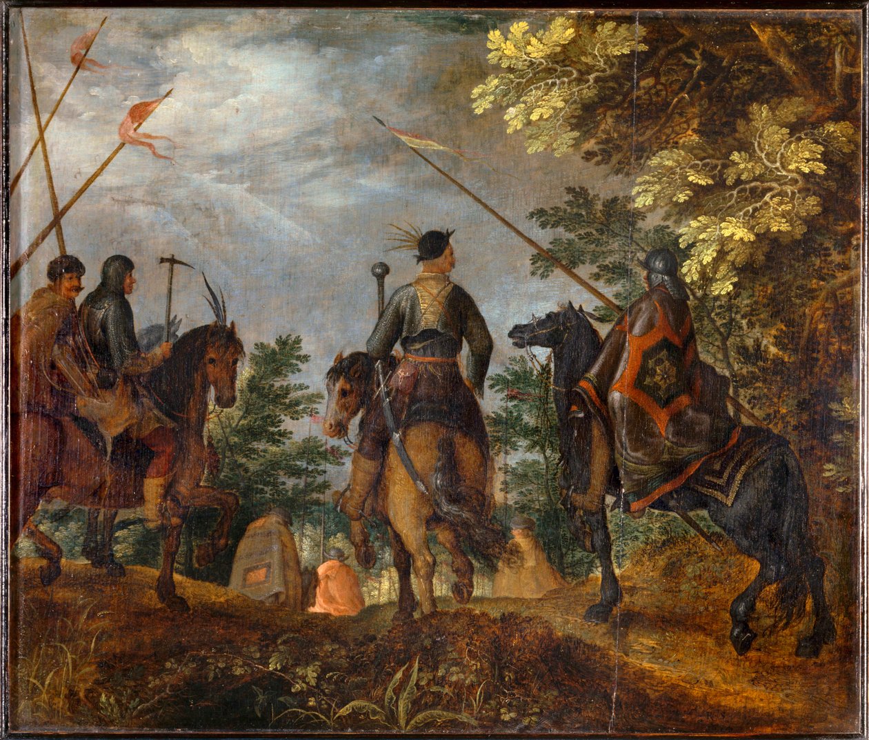 波兰骑兵穿过一片树林... 作者 罗兰特·雅各布斯（Roelandt Jacobsz）。储蓄
