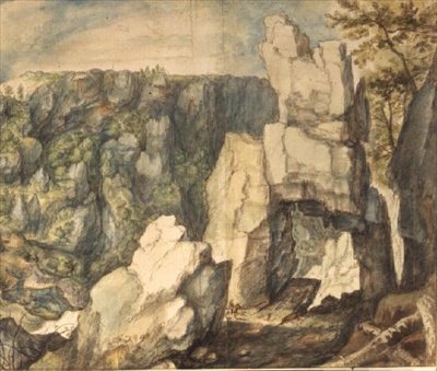 山地风景（钢笔和棕色墨水，水彩）。 作者 罗兰特·雅各布斯（Roelandt Jacobsz）。储蓄