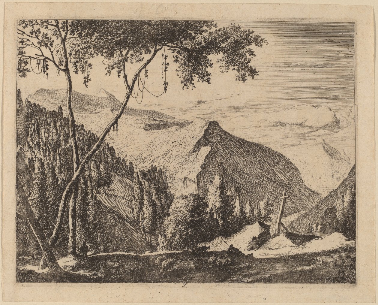 带十字架的岩石景观: pl.5 作者 Roelant Roghman 和 Melchior Küsel