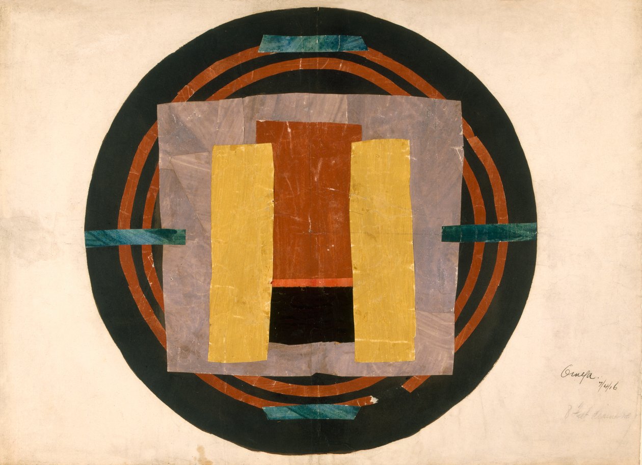 地毯的圆形设计，1916年（纸上拼贴画） 作者 罗杰·艾略特·弗莱