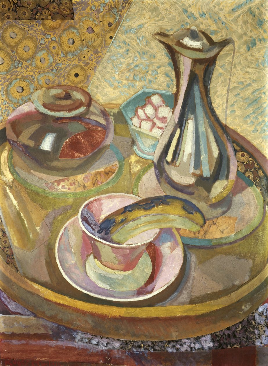 静物与咖啡壶，1915年（拼贴画，水粉，纸板上的油） 作者 罗杰·艾略特·弗莱