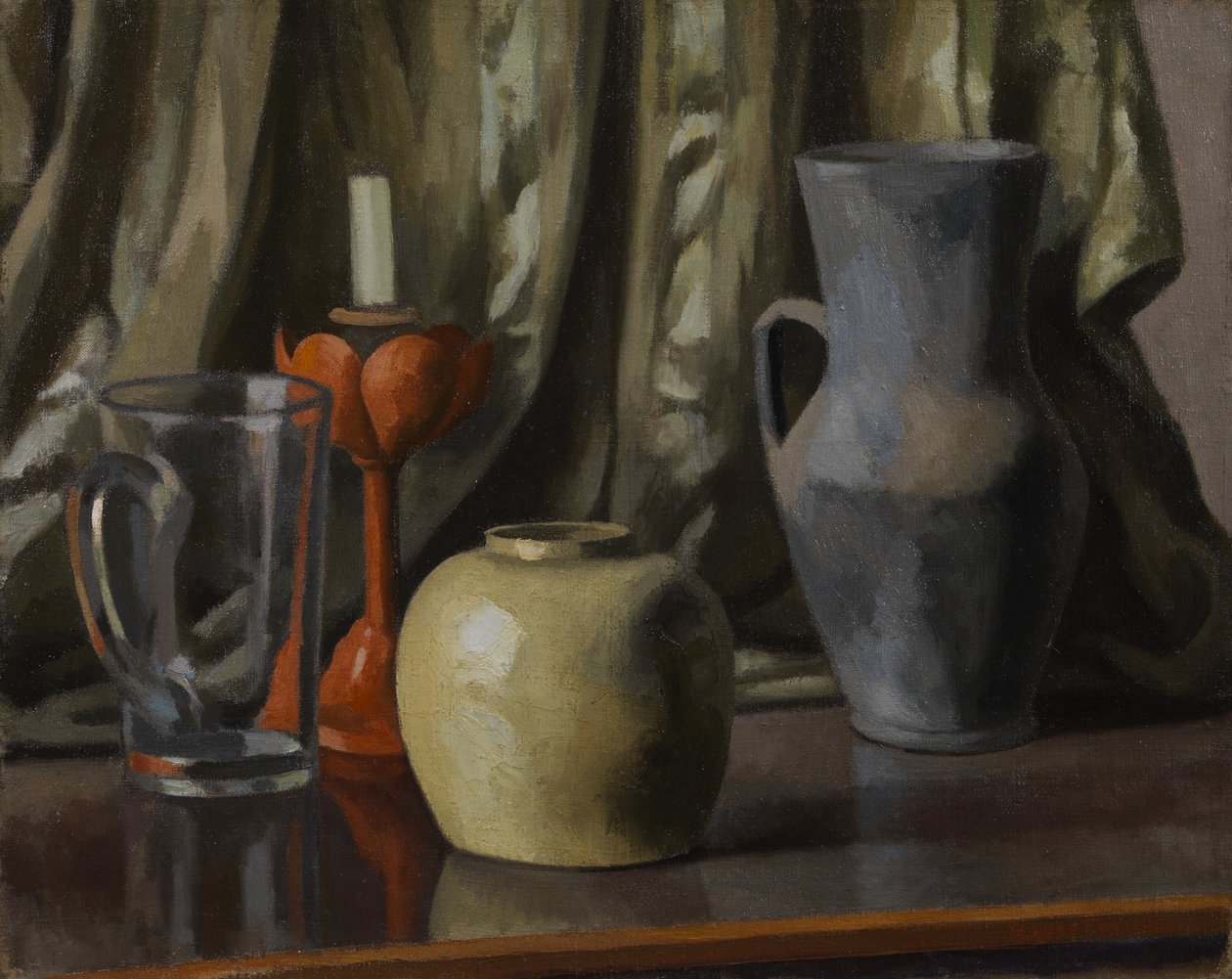 静物与蜡烛和陶罐，1921年 作者 罗杰·艾略特·弗莱