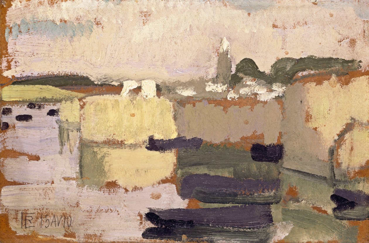 水边的村庄，1910年。 作者 罗杰·德·拉弗雷斯奈