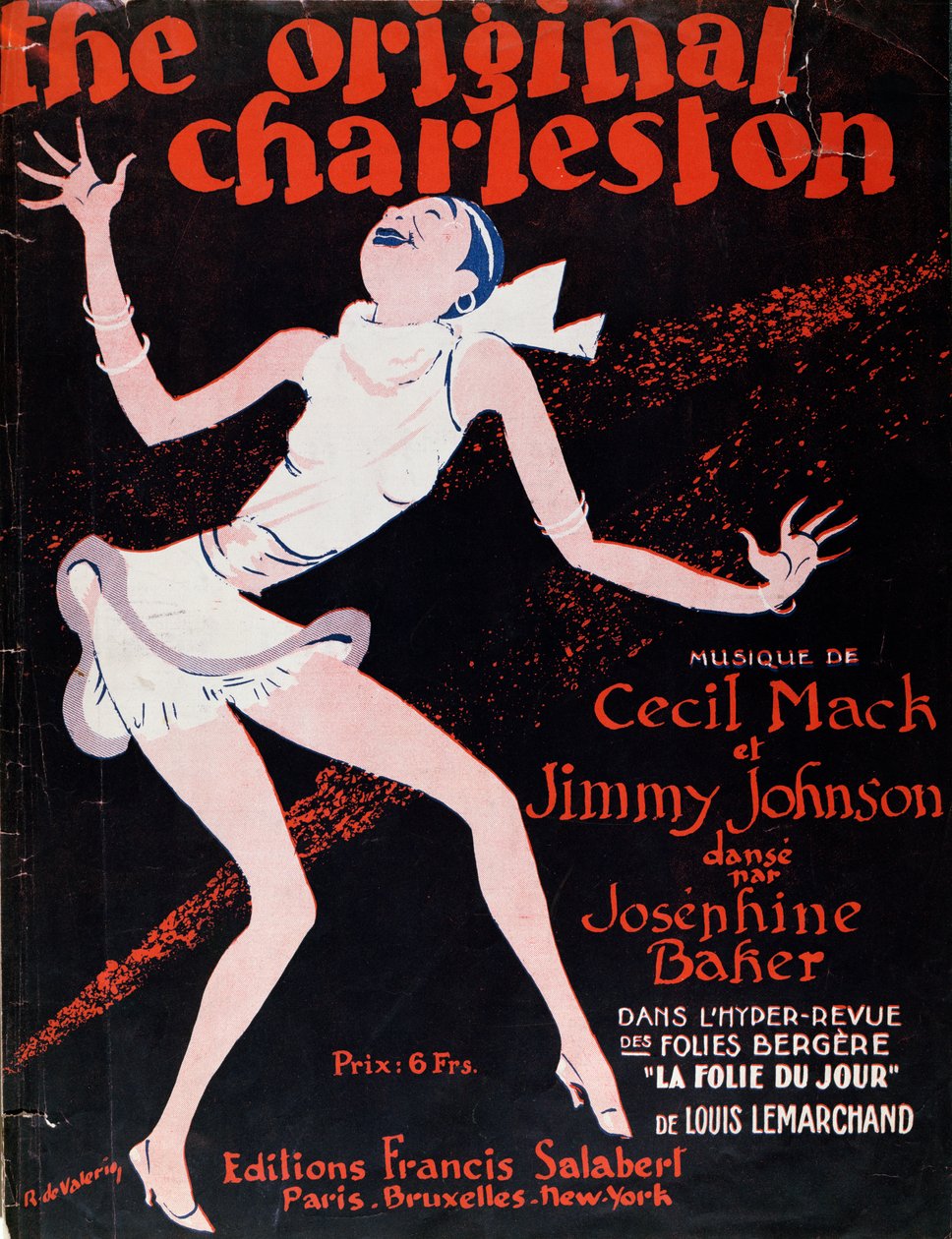 约瑟芬·贝克（Josephine Baker，1906-75 年）在查尔斯顿跳舞，为 Folies Bergere 的一场演出做广告海报 作者 罗杰·德瓦莱里奥