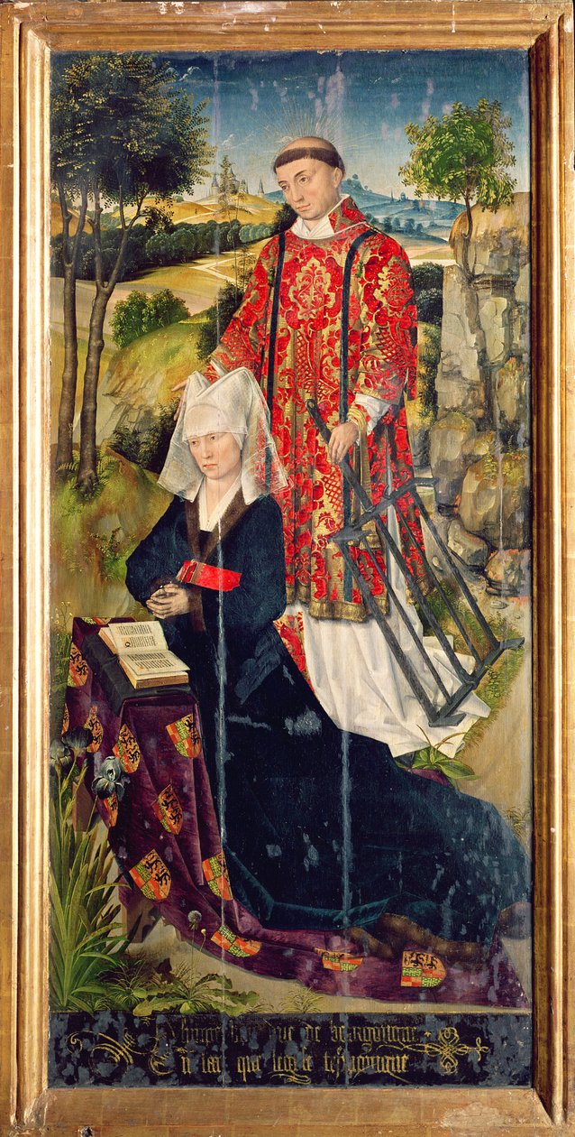 右图，来自主祭坛的polyptych，描绘了Laure de Jaucourt，1460-66 作者 罗吉尔·范·德·韦登