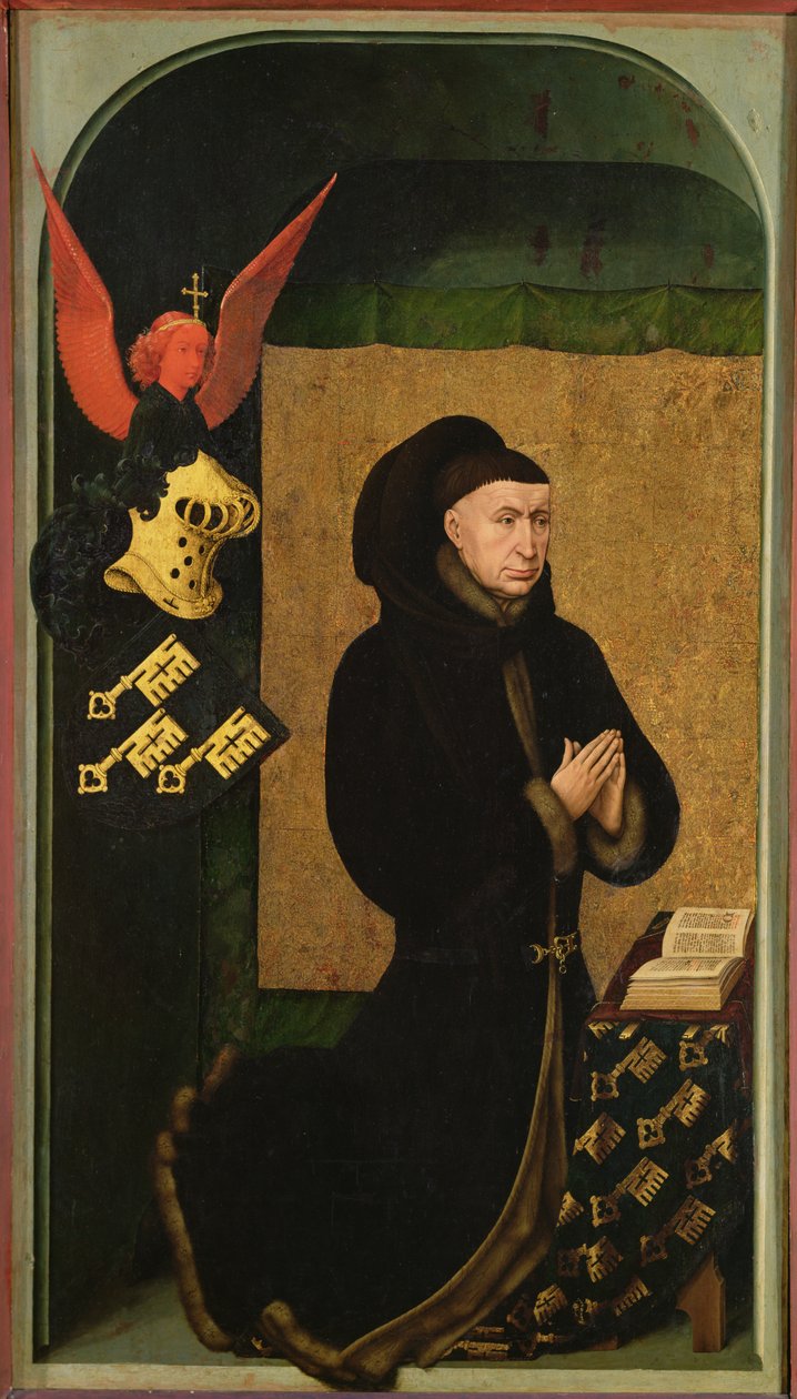 捐赠者，总理尼古拉斯·罗林，跪在祈祷中，从最后审判的polyptych反面，c.1445-50（见20546,170074和170079） 作者 罗吉尔·范·德·韦登
