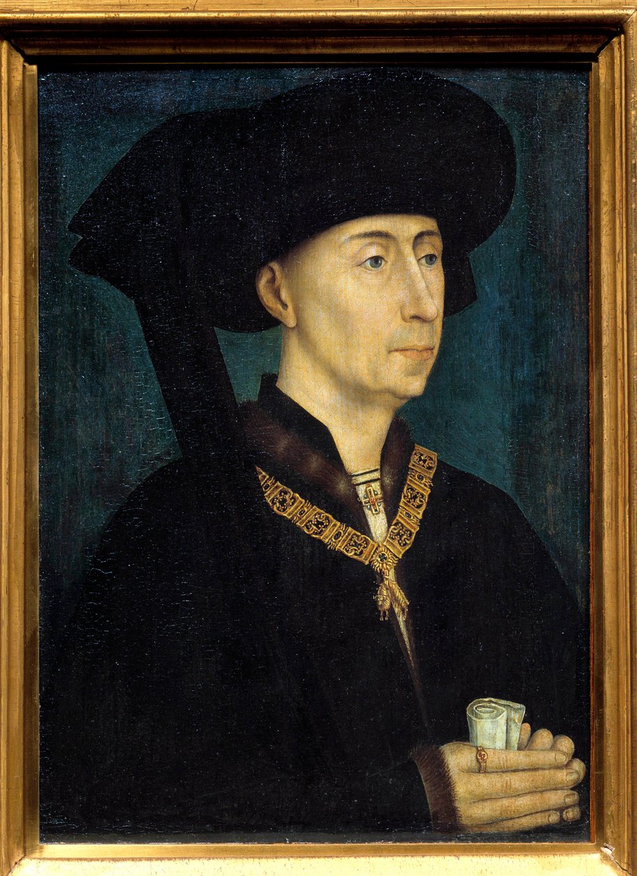 勃艮第菲利普三世的肖像，被称为好人菲利普（1396-1467），他带有金羊毛勋章的装饰。 Roger (Rogier) van der Weyden (1400-1464) 1445 Dim 的绘画。 0,31x0,23 m 第戎，美术博物馆 - 菲利普二世肖像 作者 罗吉尔·范·德·韦登