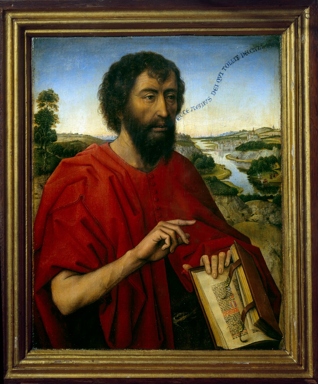 施洗者圣约翰。 细节。 布拉克家族三联画的左面板。 Roger (Rogier) Van Der Weyden (1400 - 1464) Ec. 的绘画。 火焰。 作者 罗吉尔·范·德·韦登