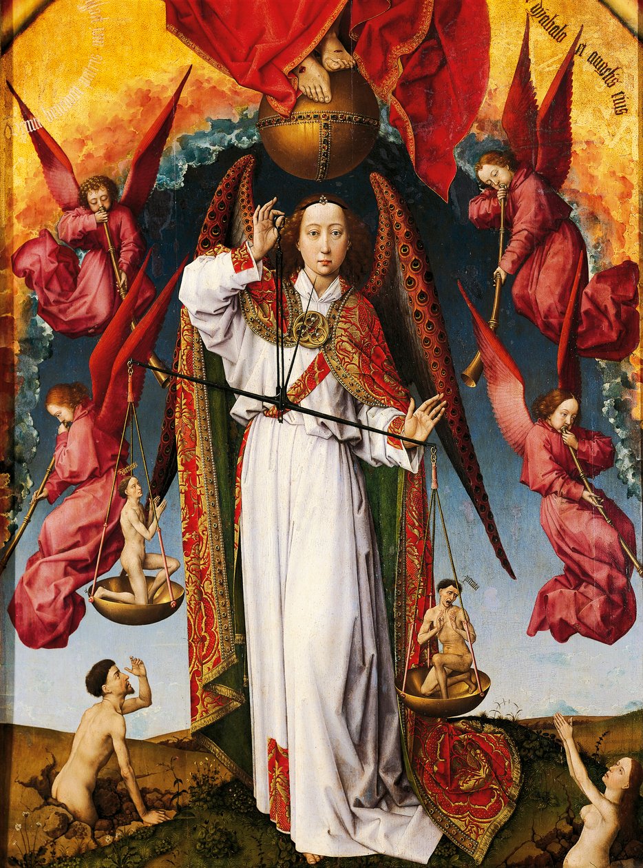 《最后的审判》祭坛画，作者：Rogier van der Weyden (1399-1464)，布面油画，215x560 厘米，细节 作者 罗吉尔·范·德·韦登