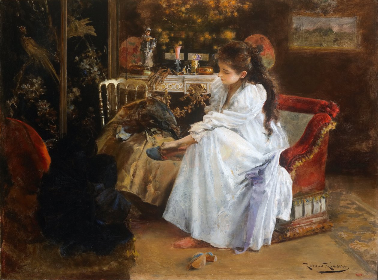 De soiree - 画家 Roma Ribera（1876-1931） - 约 1894 - 布面油画 - 59x79 - 巴塞罗那加泰罗尼亚国家艺术博物馆 作者 罗玛里贝拉