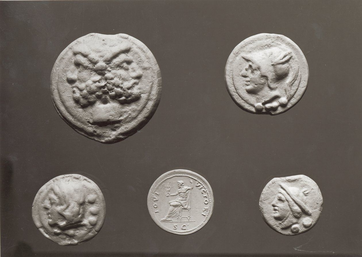 描绘Janus，Jupiter，Mercury和Minerva的五枚硬币，公元前753年 - 公元476年（金属） 作者 小说
