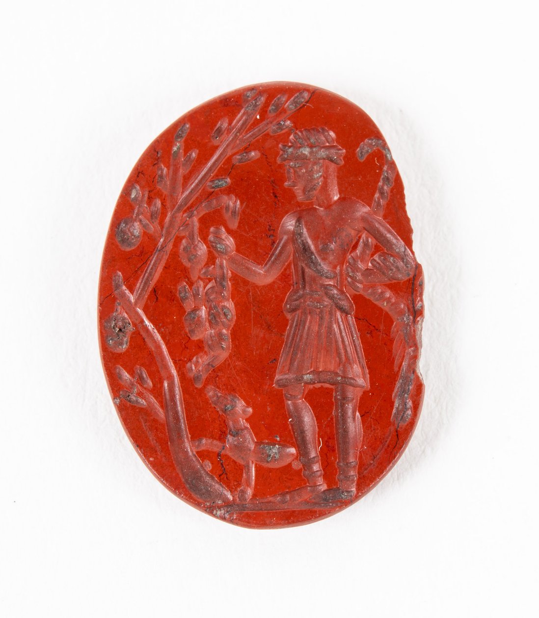 来自南希尔兹的Intaglio展示Silvanus-Cocidius（Romano-Celtic Hunter Deity）与野兔和猎犬，公元3世纪初 作者 小说