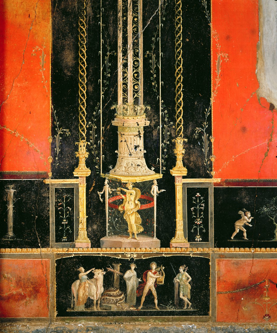 来自情人室东墙的神话和装饰细节，Casa dei Vettii，公元5-7（墙画） 作者 小说