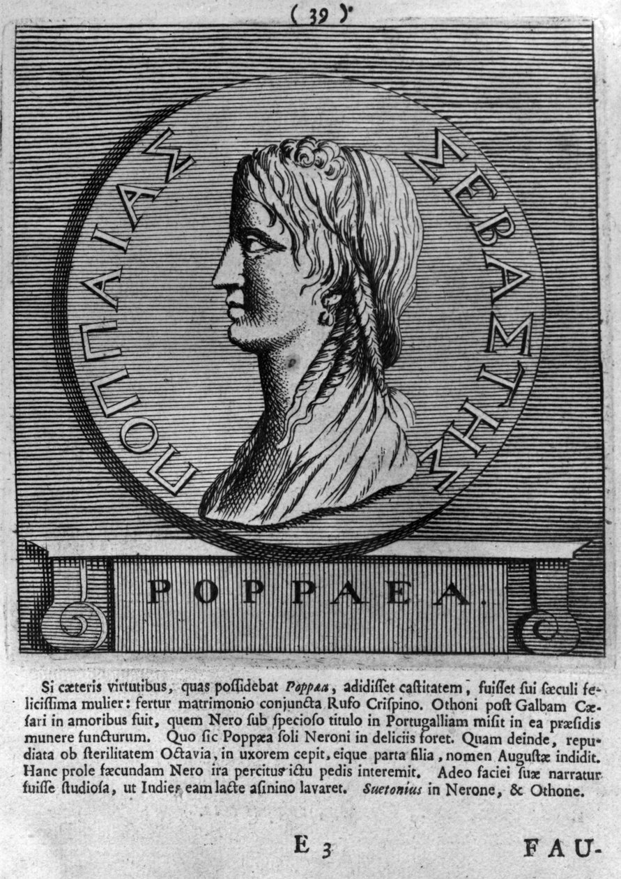 Poppaea Sabina，雕刻在公元54-68的罗马硬币之后 作者 小说