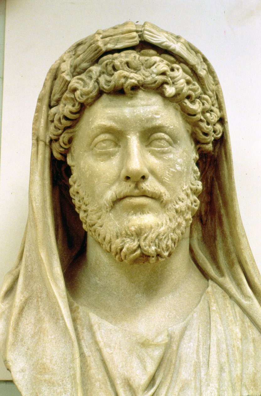 Marcus Aurelius的肖像半身像（公元121-80）（大理石） 作者 小说