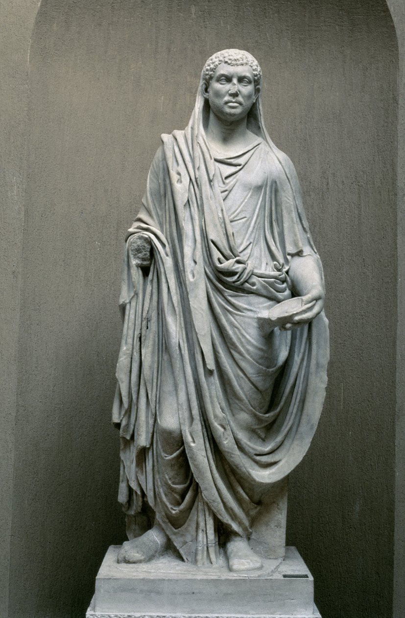 Maxentius皇帝（公元306-312）的雕像作为Pontifex Maximus（大理石） 作者 小说