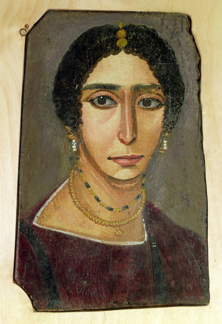 一个女人的肖像，来自Fayum，1至4世纪（木头上的蜡） 作者 罗马时期 埃及人