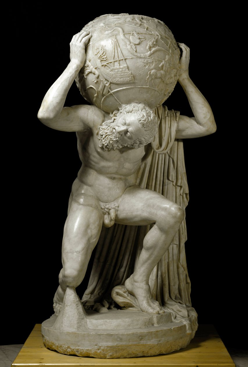 阿特拉斯·法尔内塞（Atlas Farnese） 带有象征那个时期天文知识的天球的阿特拉斯。 希腊原作后的罗马大理石雕塑。 2世纪。 暗淡。 191 厘米国家考古博物馆，那不勒斯 作者 小说